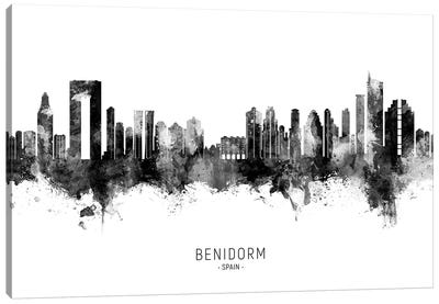 Benidorm Spain Skyline Name BW Canvas Art Print