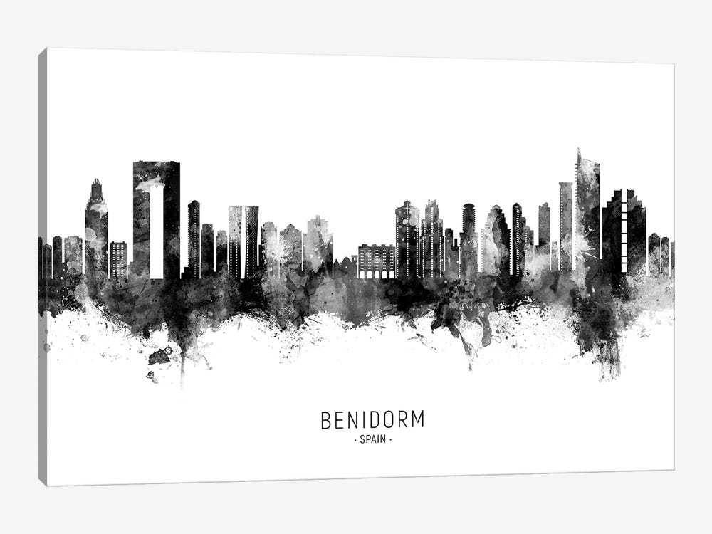 Benidorm Spain Skyline Name BW by Michael Tompsett 1-piece Art Print