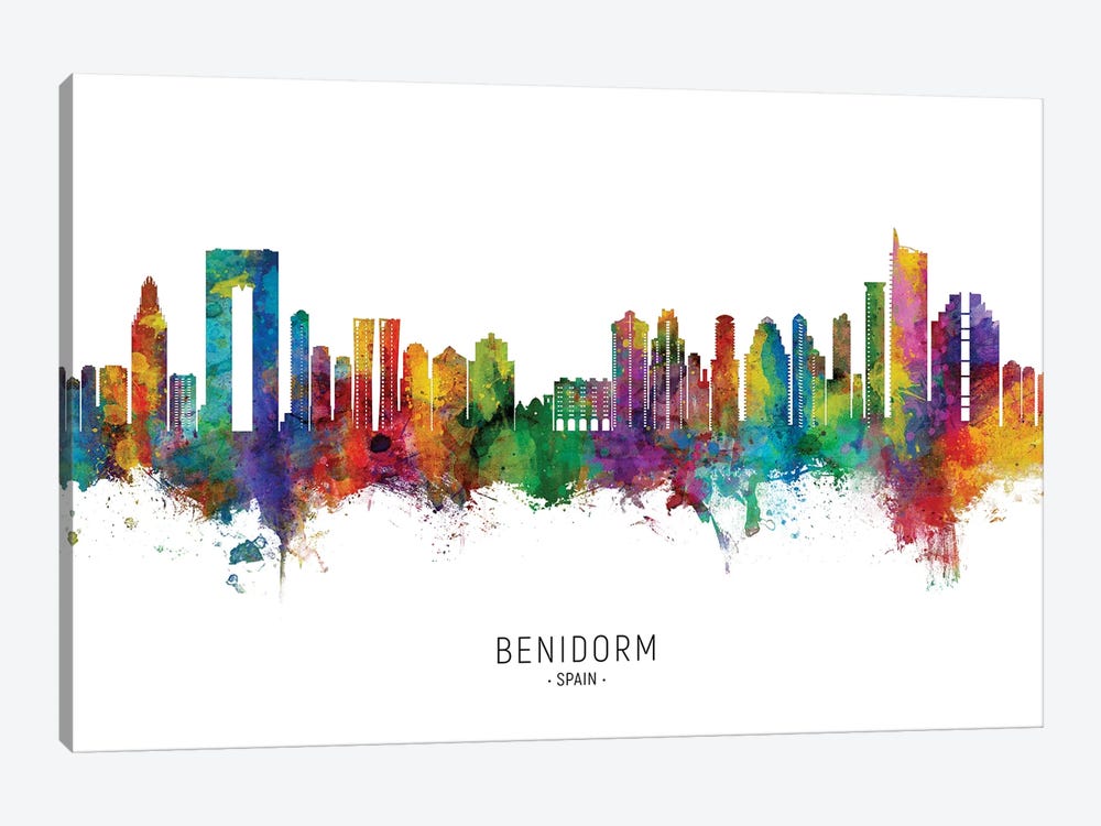 Benidorm Spain Skyline City Name by Michael Tompsett 1-piece Canvas Art
