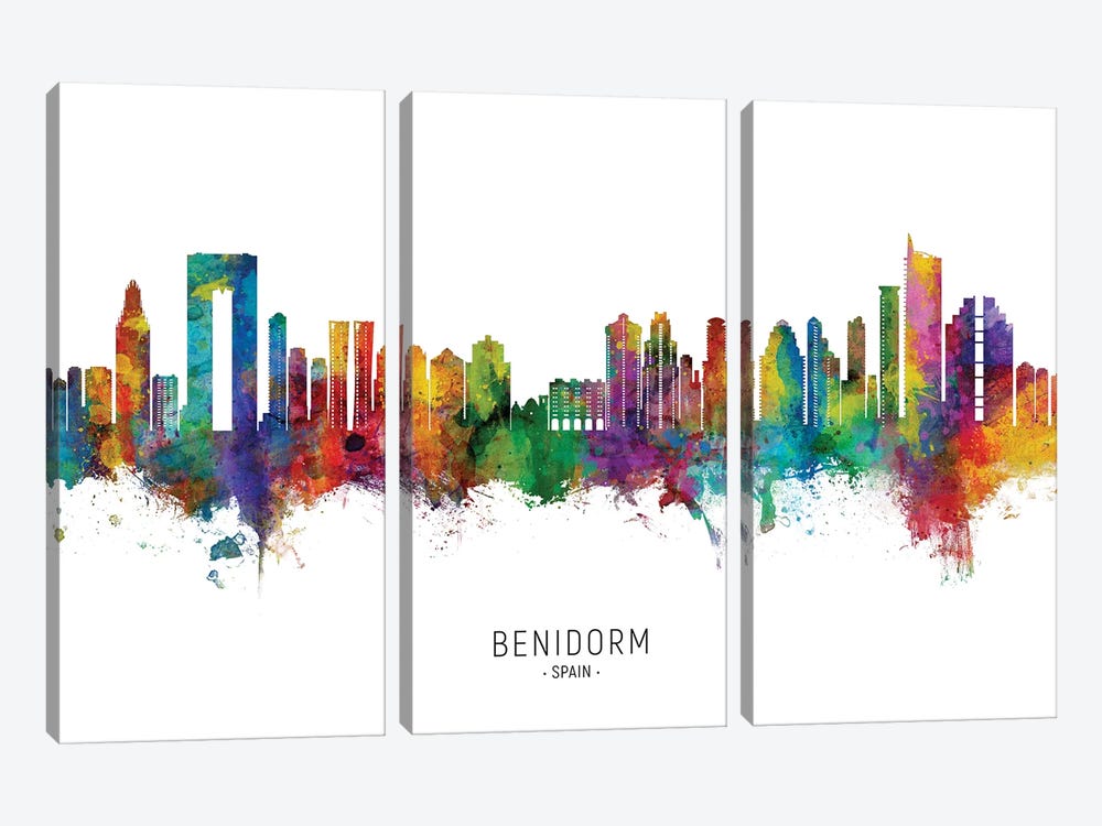 Benidorm Spain Skyline City Name by Michael Tompsett 3-piece Canvas Art