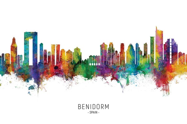 Valencian Community: Benidorm Spain Skyline City Name by Michael Tompsett