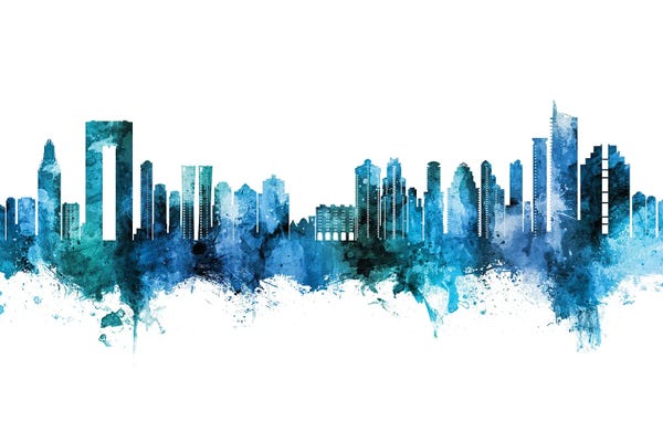 Valencian Community: Benidorm Spain Skyline Blue Teal by Michael Tompsett