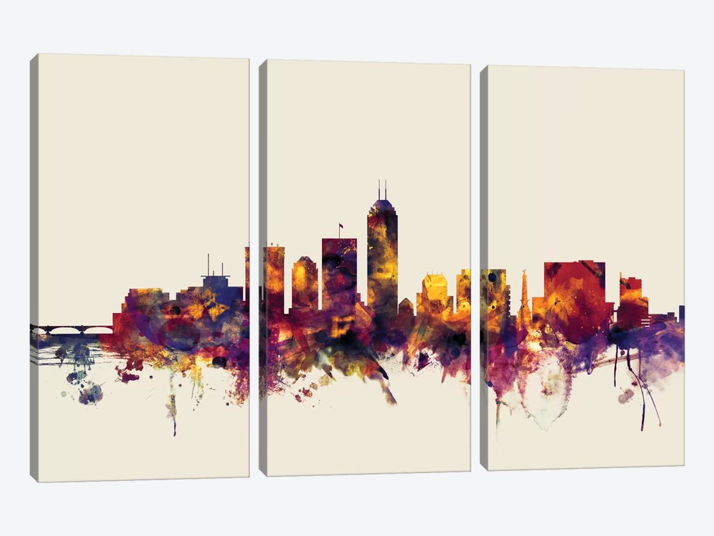 Indianapolis, Indiana, USA On Beige by Michael Tompsett 3-piece Canvas Art