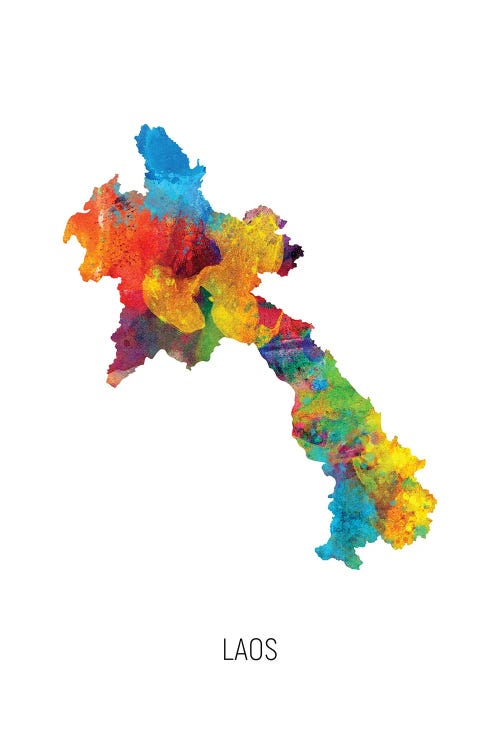 Laos Map by Michael Tompsett canvas print