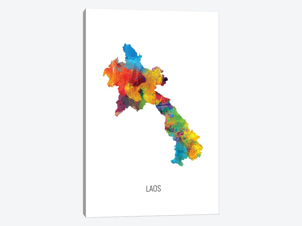 Laos Map by Michael Tompsett 1-piece Canvas Art
