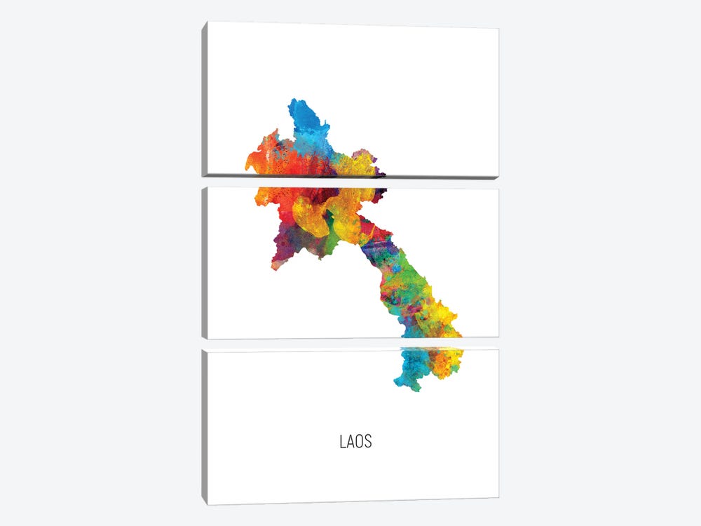 Laos Map by Michael Tompsett 3-piece Canvas Artwork