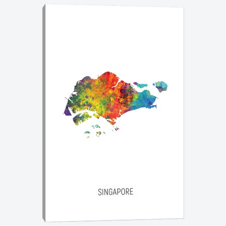 Singapore Map Canvas Print #MTO2876} by Michael Tompsett Canvas Art