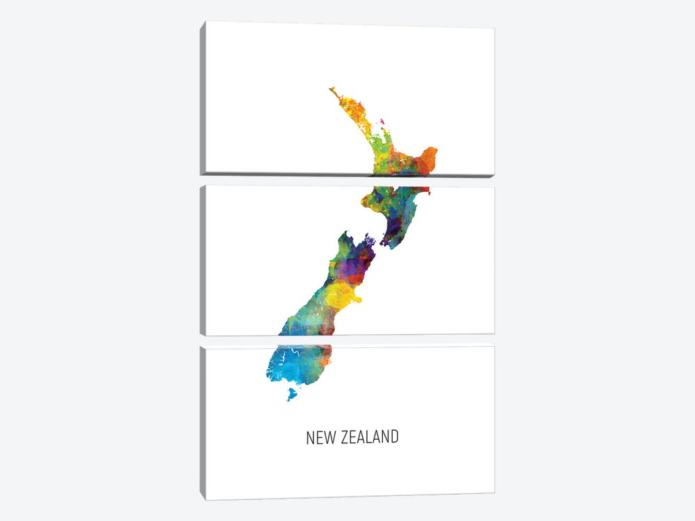 New Zealand Map by Michael Tompsett 3-piece Art Print