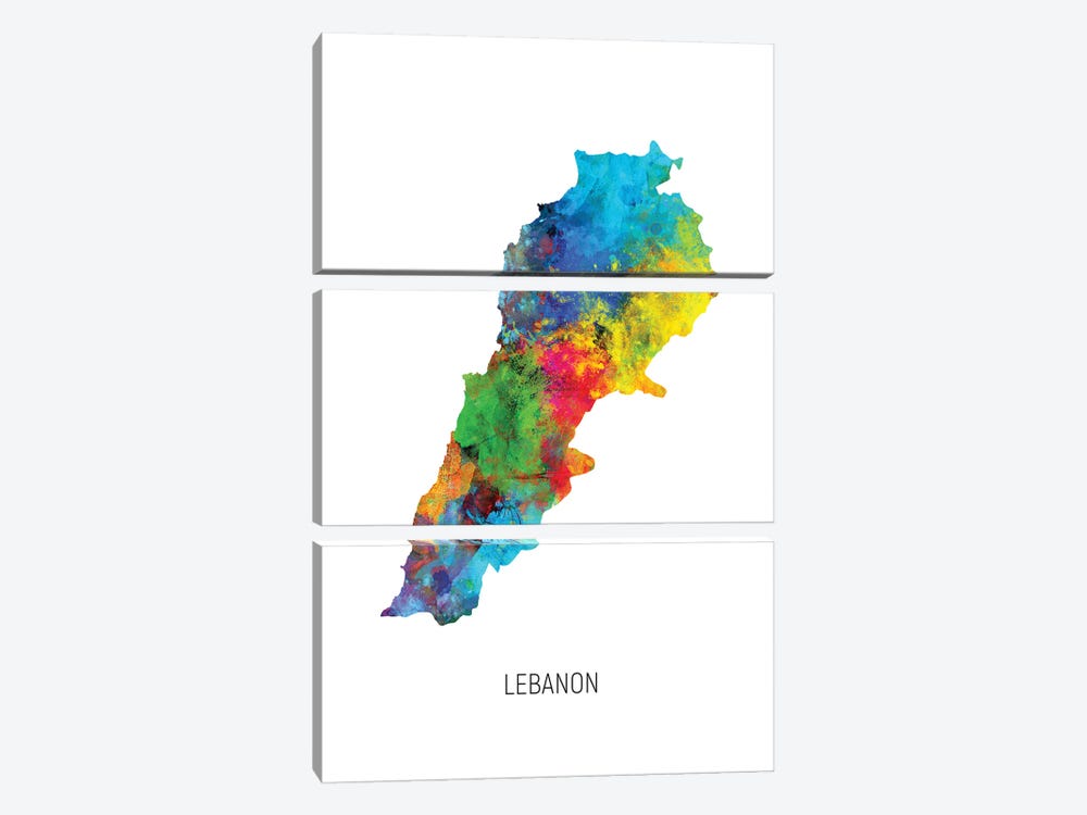 Lebanon Map by Michael Tompsett 3-piece Canvas Art