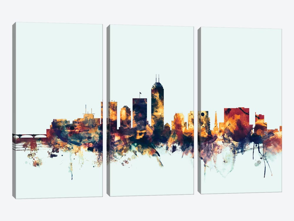 Indianapolis, Indiana, USA On Blue by Michael Tompsett 3-piece Canvas Print