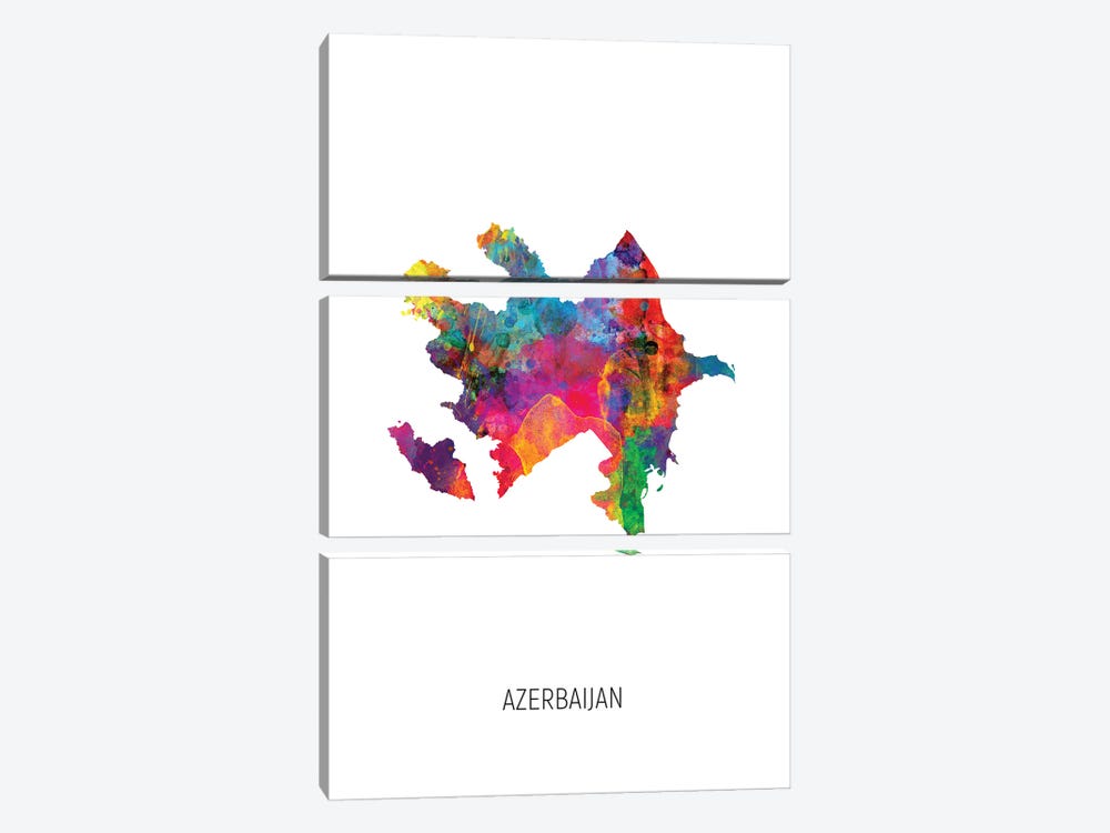 Azerbaijan Map by Michael Tompsett 3-piece Canvas Art Print
