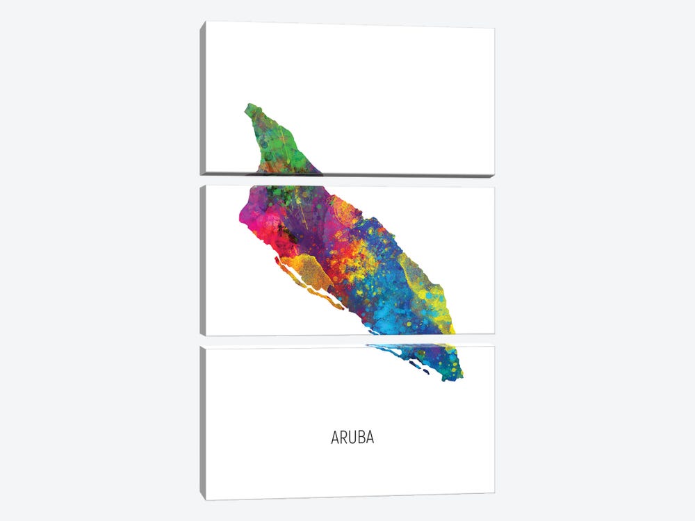 Aruba Map by Michael Tompsett 3-piece Canvas Print
