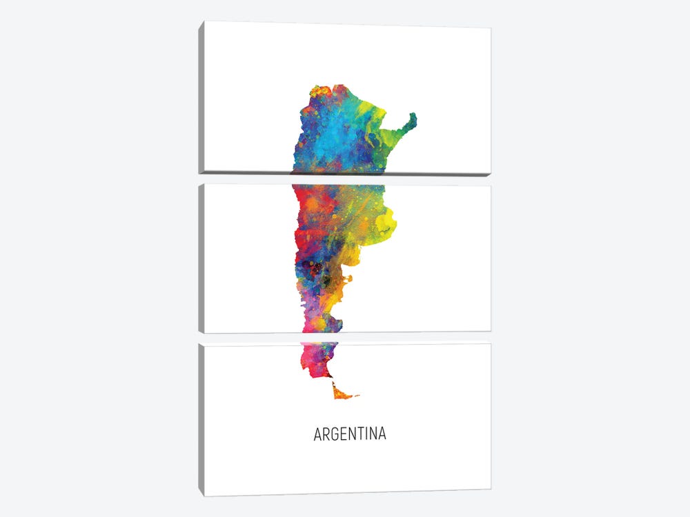 Argentina Map by Michael Tompsett 3-piece Canvas Art Print