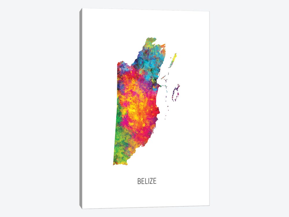 Belize Map by Michael Tompsett 1-piece Canvas Artwork