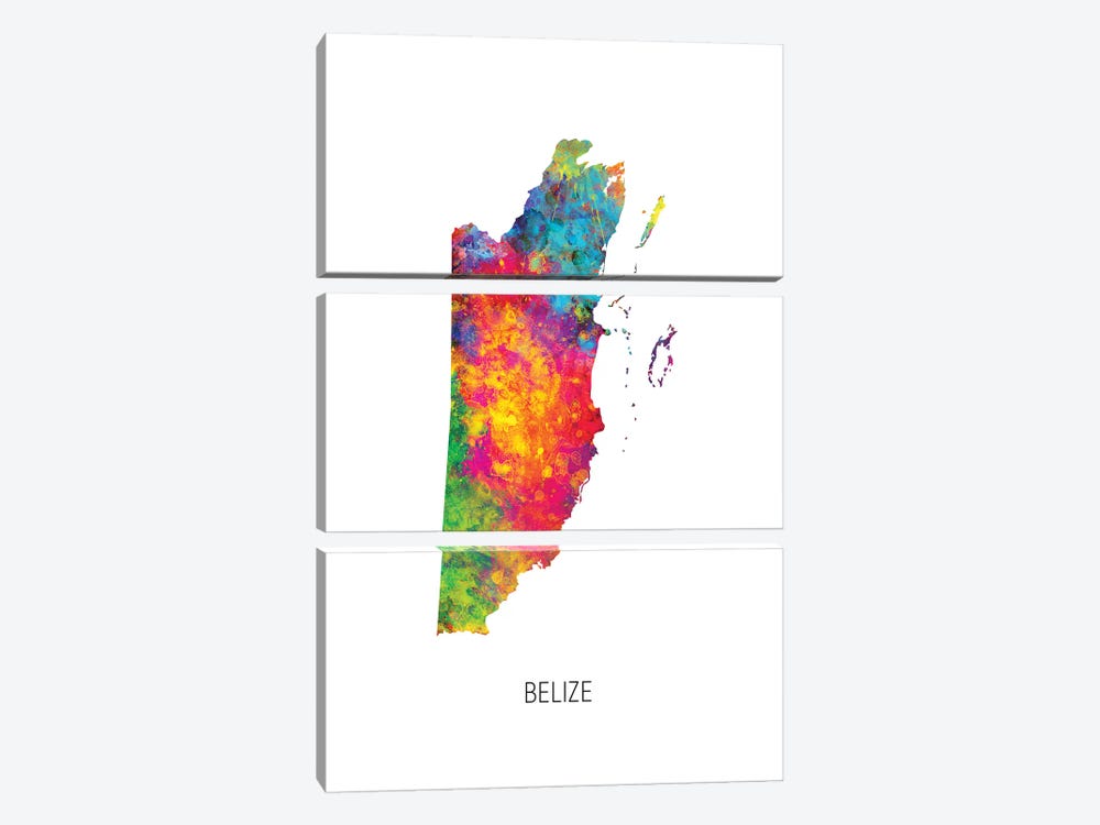 Belize Map by Michael Tompsett 3-piece Canvas Art