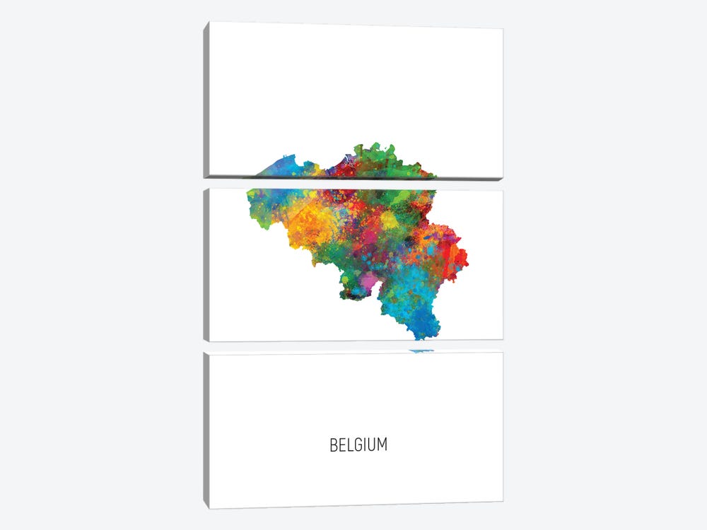 Belgium Map 3-piece Canvas Print