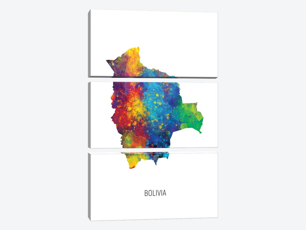 Bolivia Map by Michael Tompsett 3-piece Canvas Print