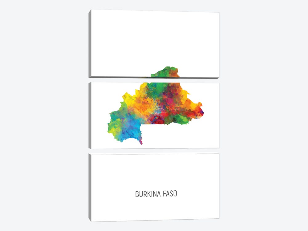 Burkina Faso Map by Michael Tompsett 3-piece Canvas Art Print