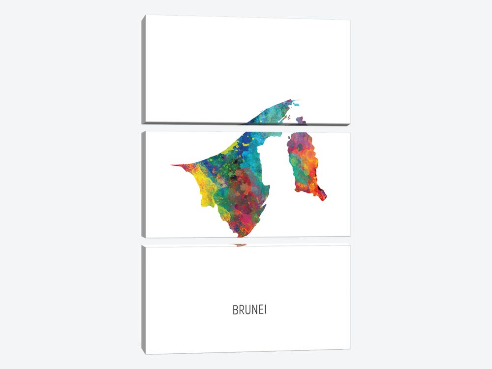 Brunei Map by Michael Tompsett 3-piece Canvas Artwork