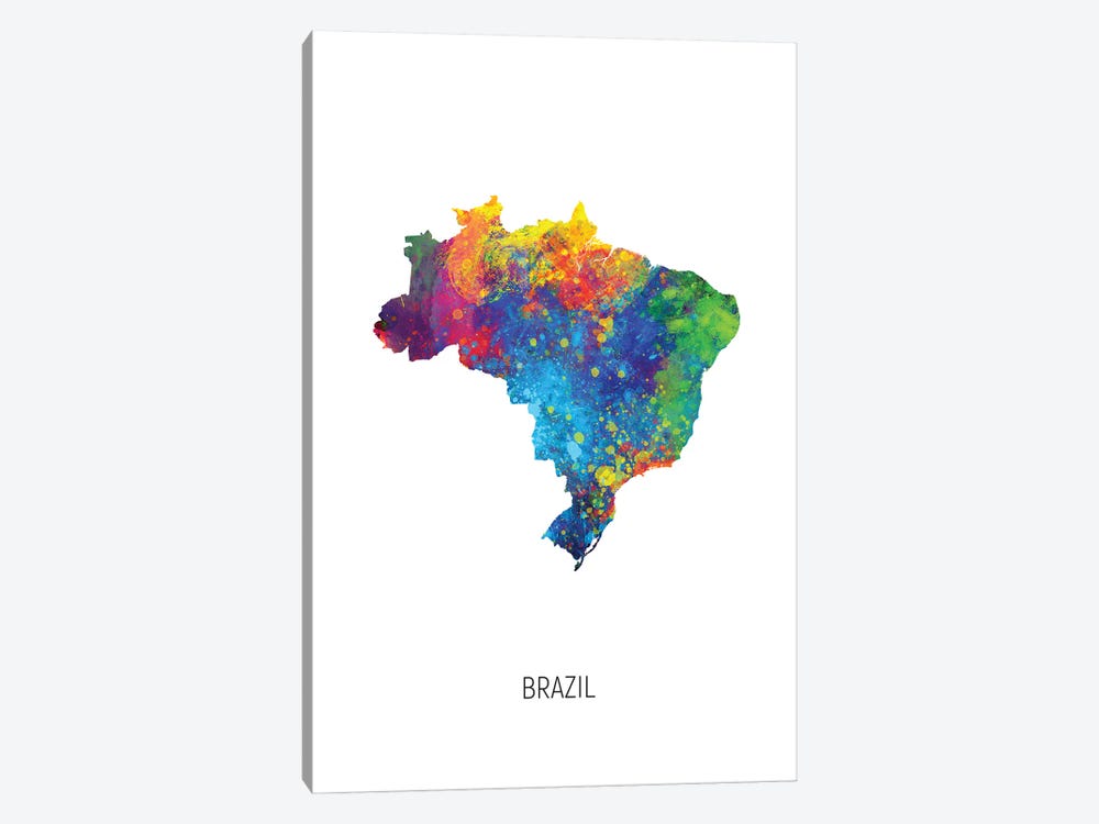 Brazil Map by Michael Tompsett 1-piece Canvas Artwork