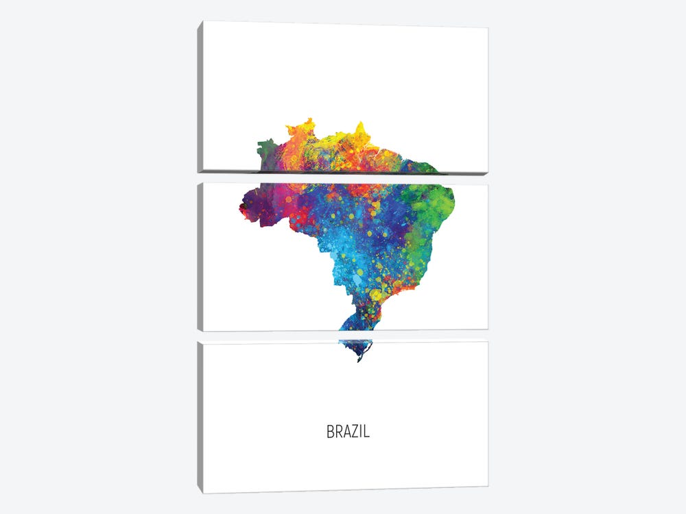 Brazil Map by Michael Tompsett 3-piece Canvas Art
