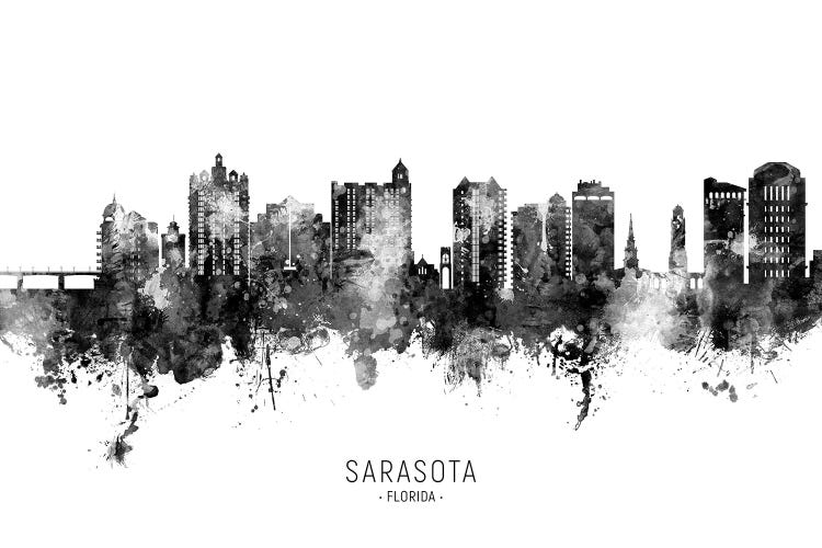 Sarasota Florida Skyline Name Bw