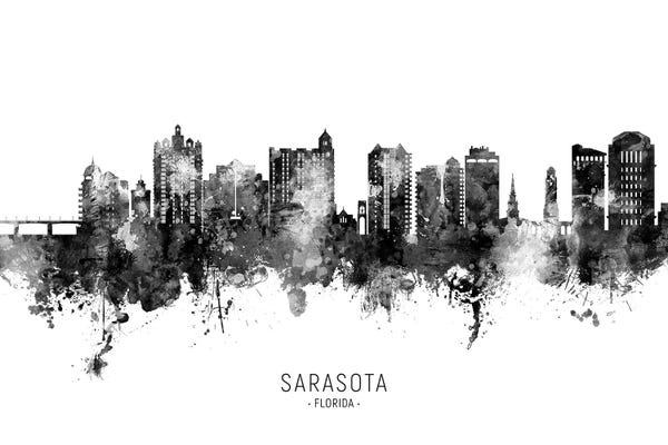 Sarasota Florida Skyline Name Bw
