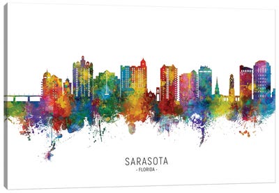 Sarasota Florida Skyline City Name Canvas Art Print - Florida Art