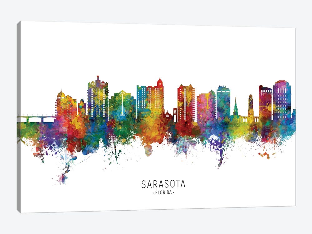 Sarasota Florida Skyline City Name by Michael Tompsett 1-piece Canvas Art Print
