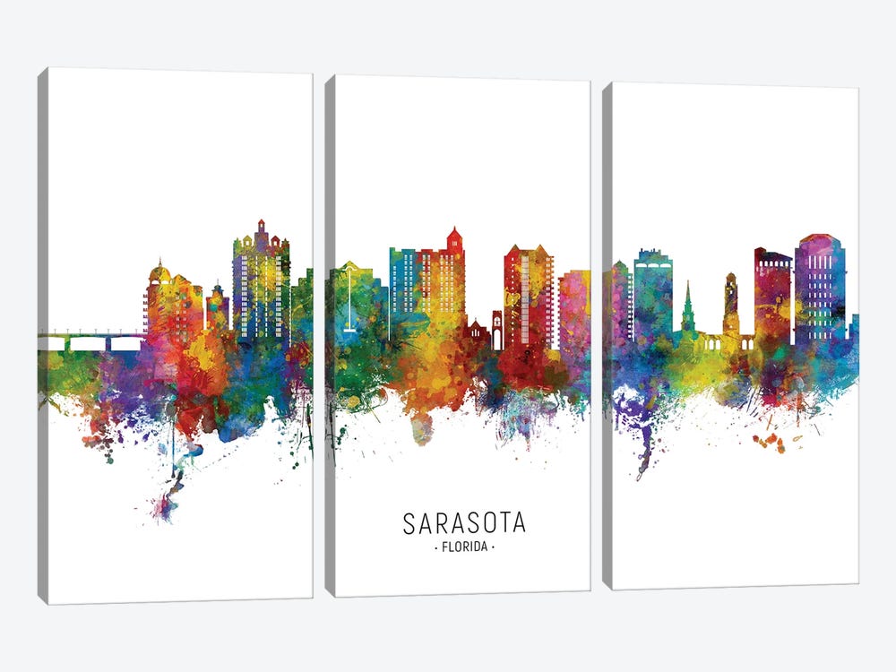 Sarasota Florida Skyline City Name by Michael Tompsett 3-piece Canvas Print