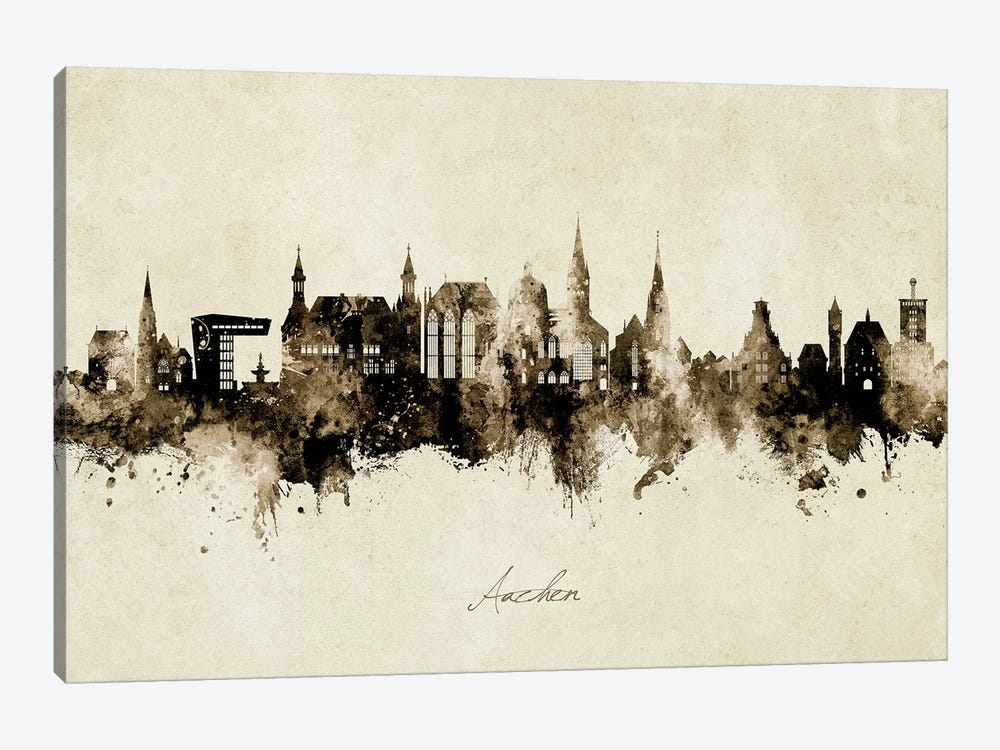 Aachen Germany Skyline Vintage by Michael Tompsett 1-piece Canvas Artwork