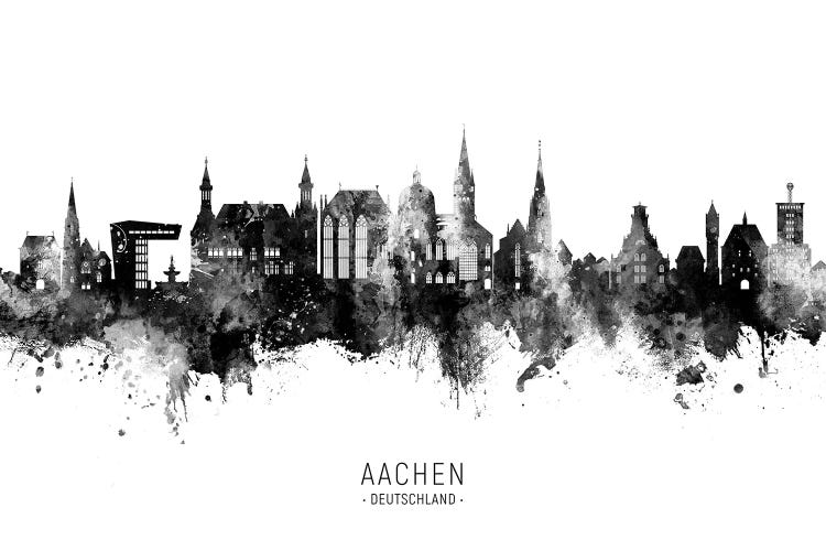 Aachen Germany Skyline Name Bw