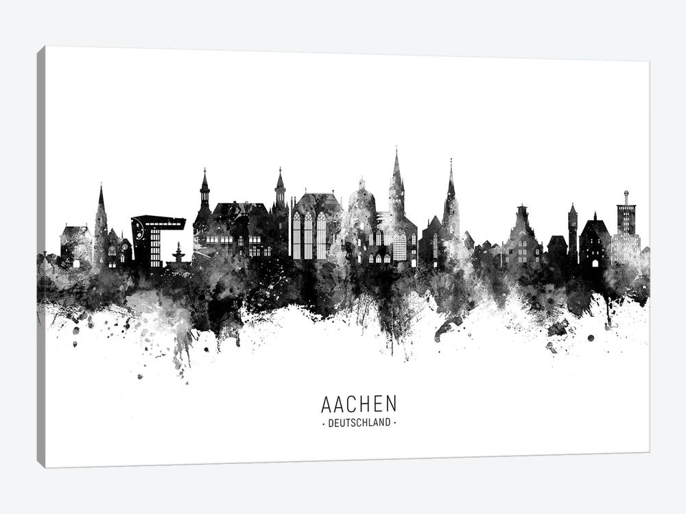 Aachen Germany Skyline Name Bw by Michael Tompsett 1-piece Canvas Print
