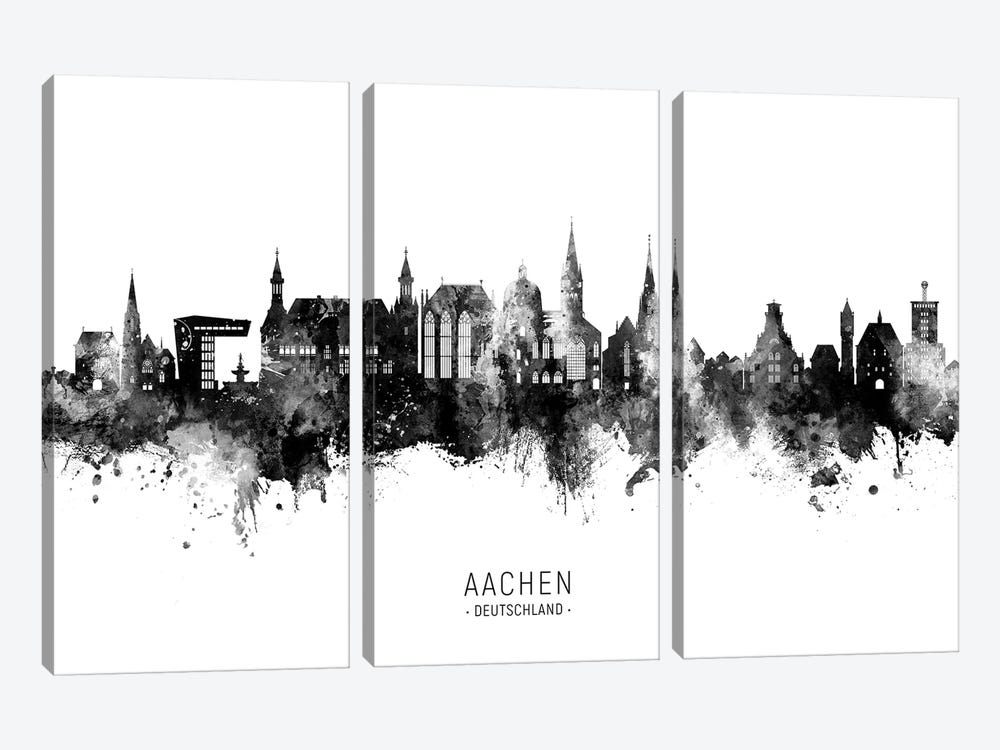 Aachen Germany Skyline Name Bw by Michael Tompsett 3-piece Canvas Art Print