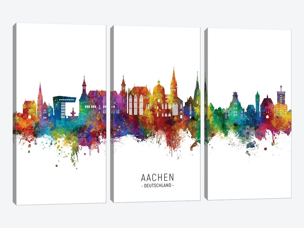 Aachen Germany Skyline City Name by Michael Tompsett 3-piece Canvas Art