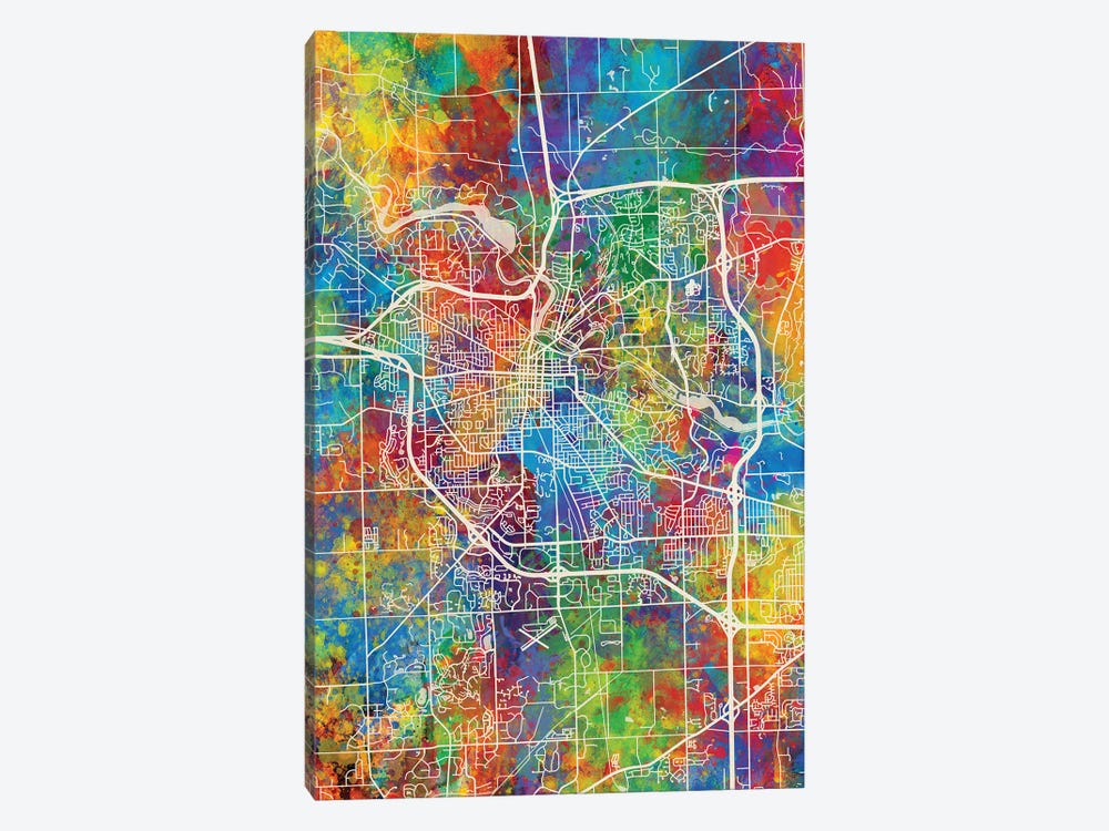 Ann Arbor Map Color by Michael Tompsett 1-piece Canvas Wall Art