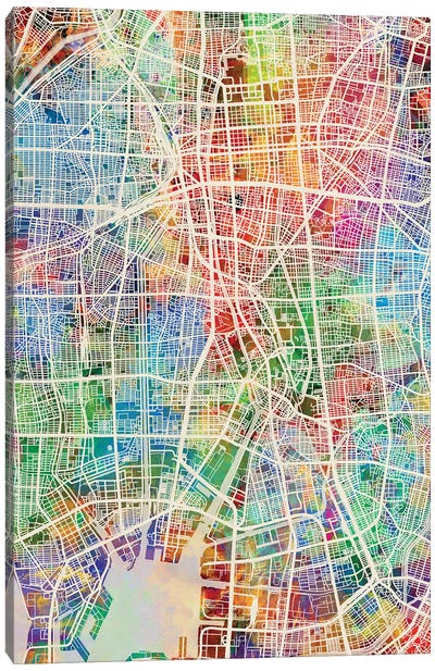 Nagoya Japan Map Color Canvas Art Print