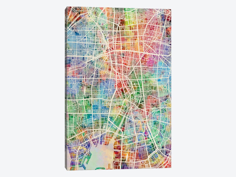 Nagoya Japan Map Color by Michael Tompsett 1-piece Art Print