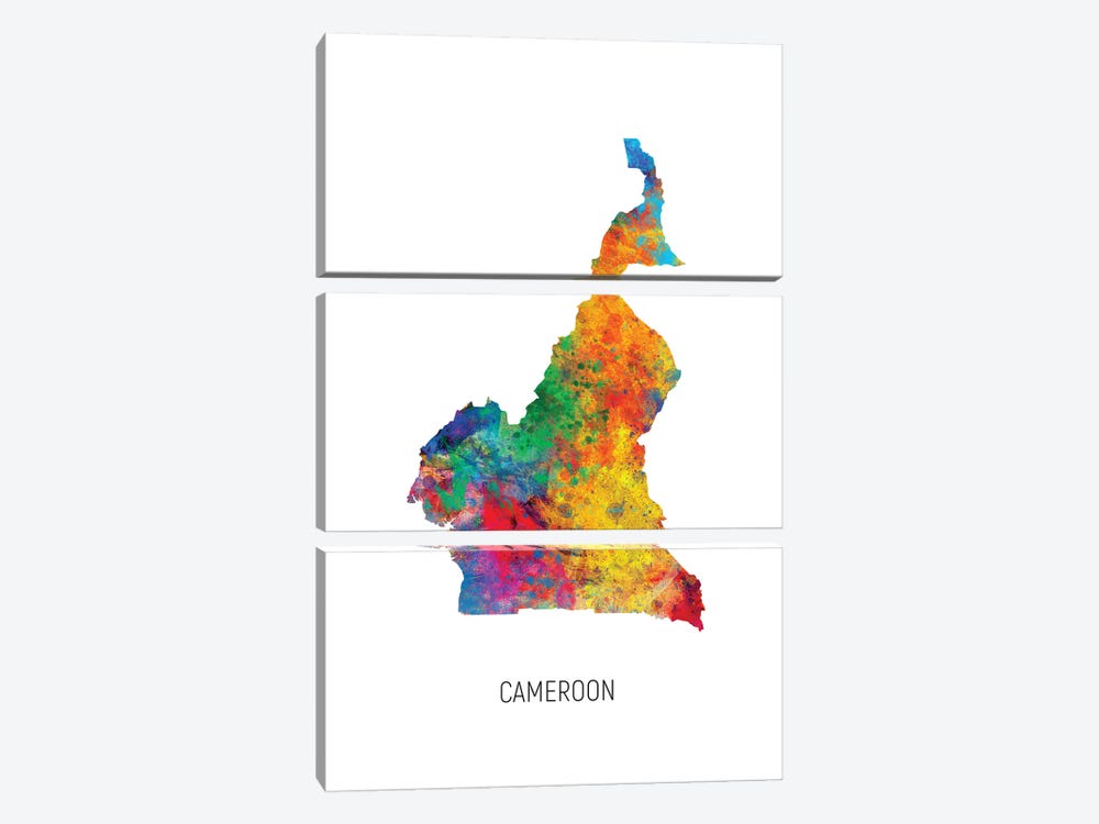 Cameroon Map by Michael Tompsett 3-piece Canvas Art Print