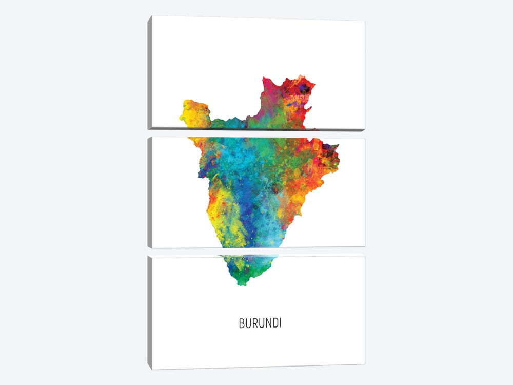 Burundi Map by Michael Tompsett 3-piece Canvas Art Print