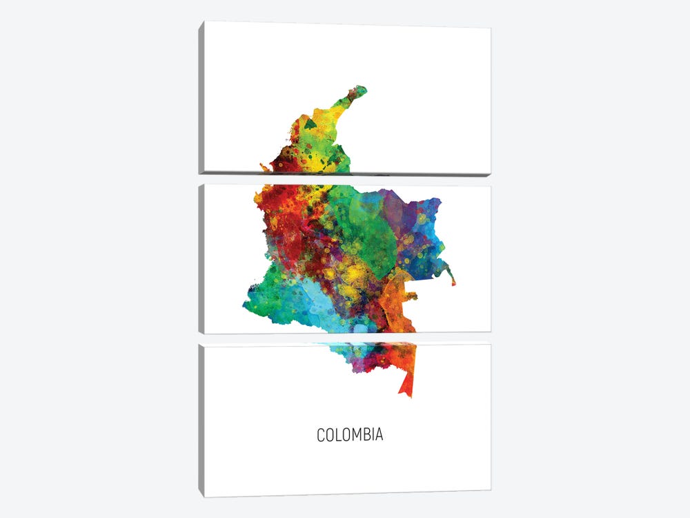 Colombia Map by Michael Tompsett 3-piece Canvas Art Print