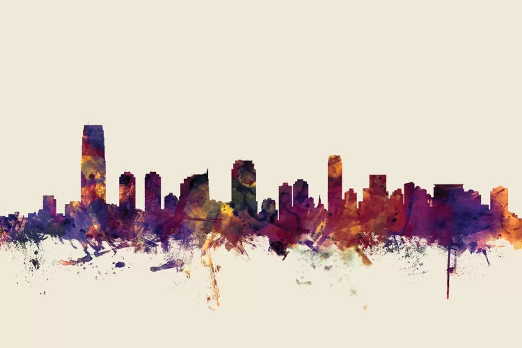 Beige Background Skyline Of Jersey City, New Jersey, USA by Michael Tompsett wall art