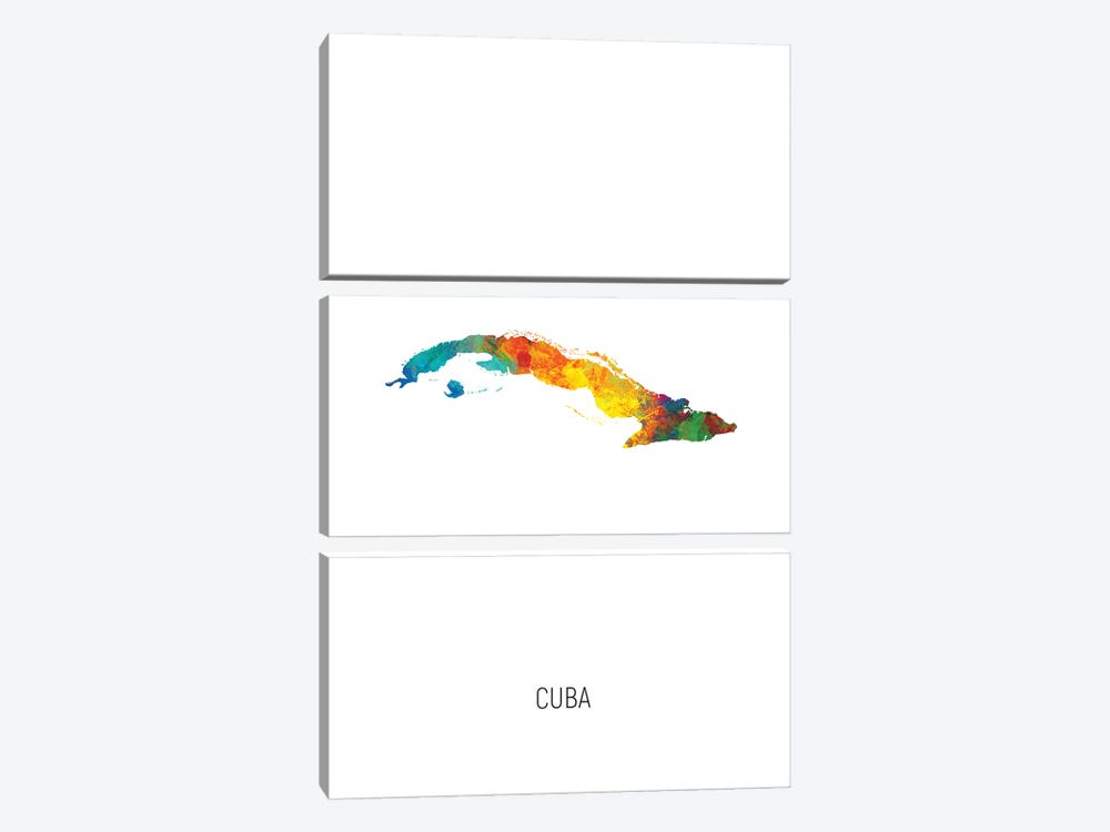 Cuba Map by Michael Tompsett 3-piece Canvas Art