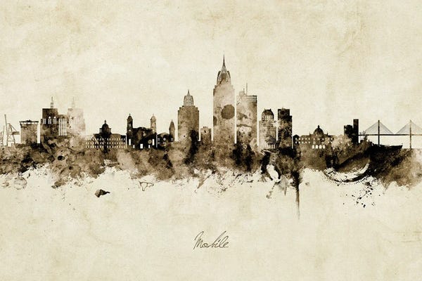 Alabama: Mobile Alabama Skyline Vintage by Michael Tompsett