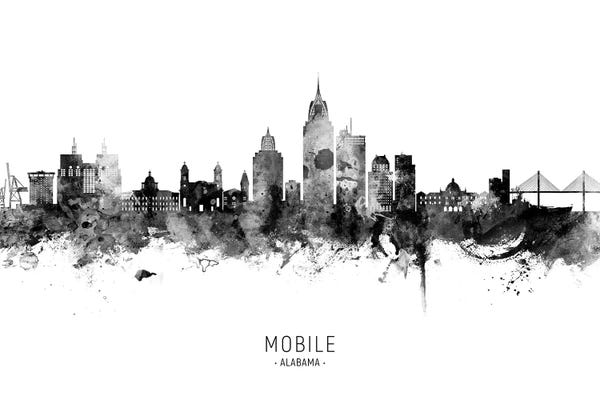 Michael Tompsett: Mobile Alabama Skyline Name Bw by Michael Tompsett
