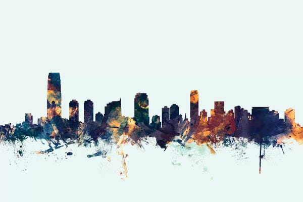 New Jersey: Blue Background Skyline Of Jersey City, New Jersey, USA by Michael Tompsett
