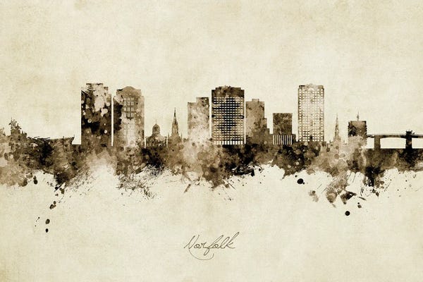 Virginia: Norfolk Virginia Skyline Vintage by Michael Tompsett