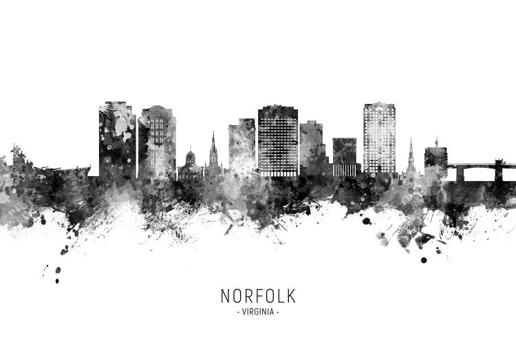 Norfolk Virginia Skyline Name Bw