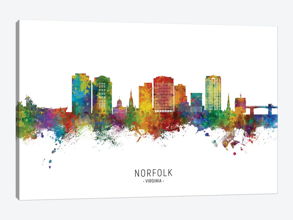 Norfolk Virginia Skyline City Name by Michael Tompsett 1-piece Art Print