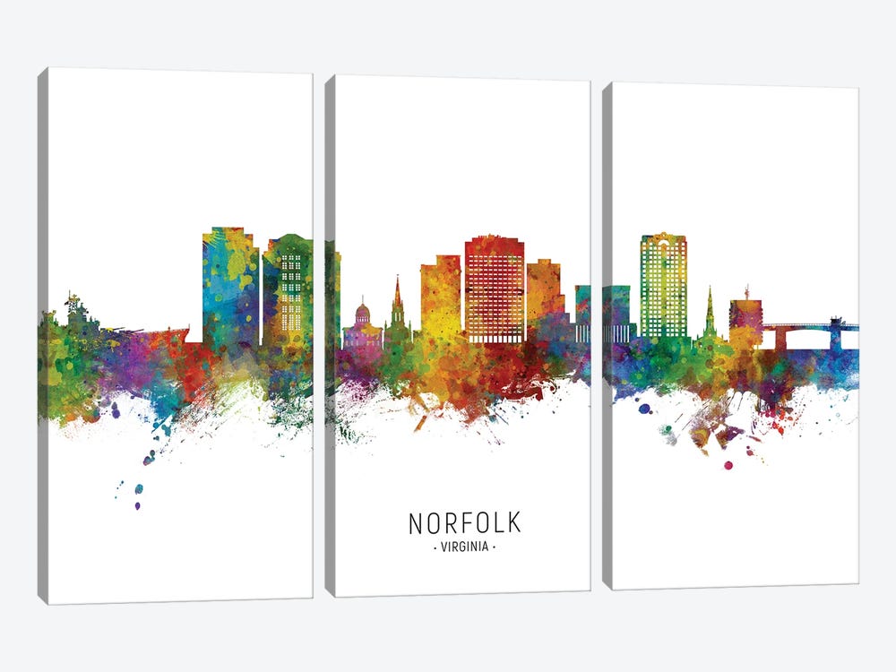 Norfolk Virginia Skyline City Name by Michael Tompsett 3-piece Art Print